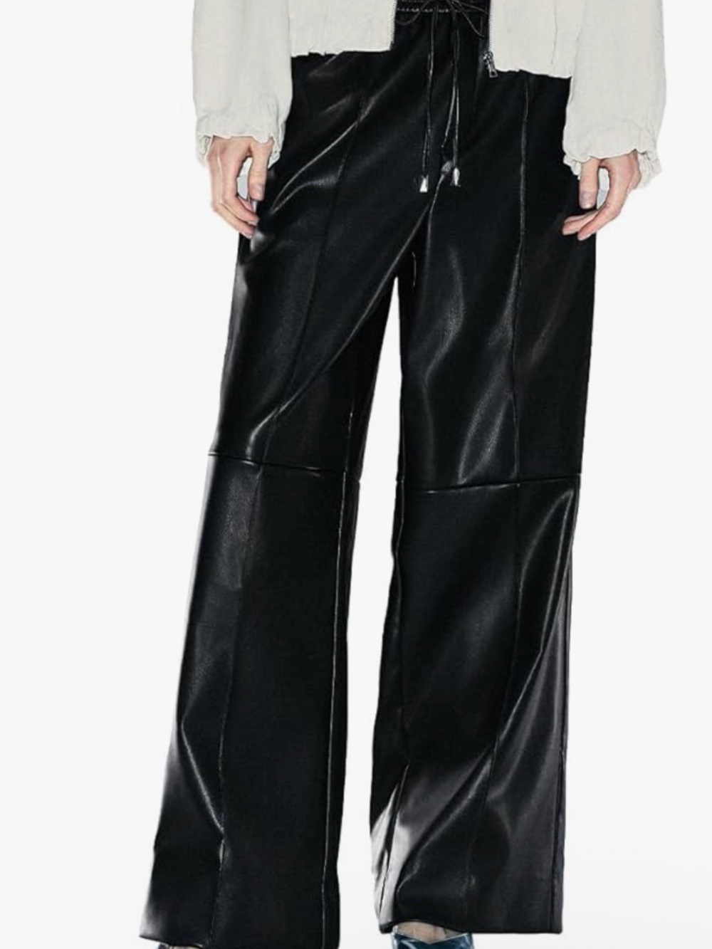 Faux Leather Boot Flare Pants - Black
